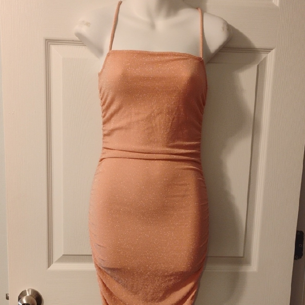 Strapless Stretch Peach Glitter Dress